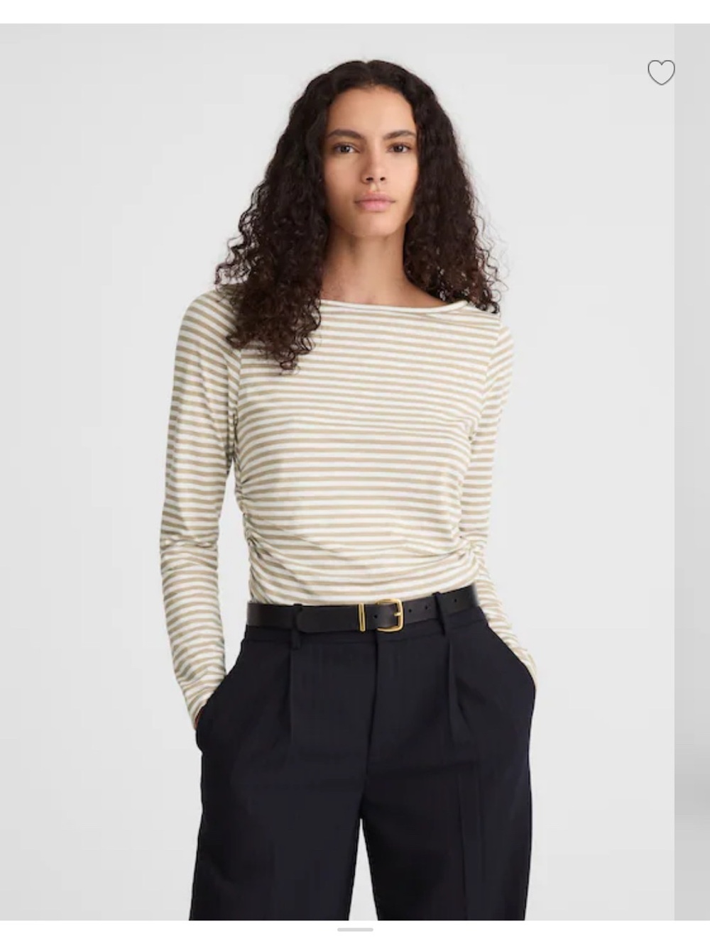 Madewell Beige and White Striped Long Sleeve Tee with Side Ruching